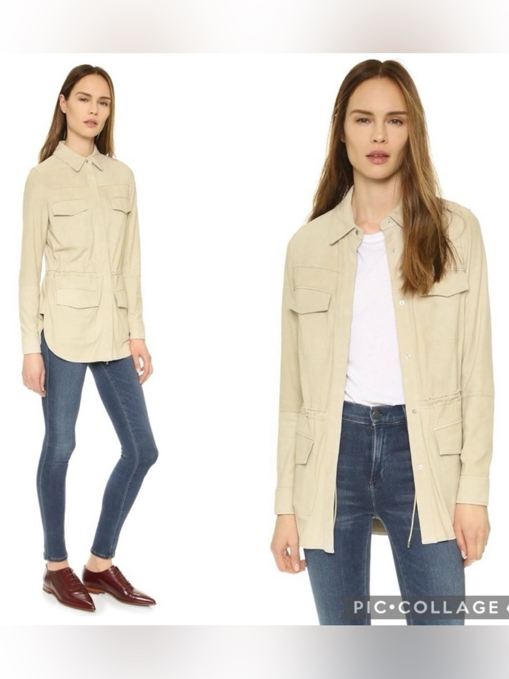 Vince Nubuck Safari Shirt Jacket 100% Lamb Leather XS Beige Taupe